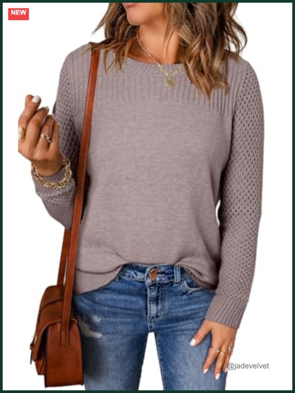 Women's Knit Pullover Sweater Loose Fit Crew Neck Long Sleeve